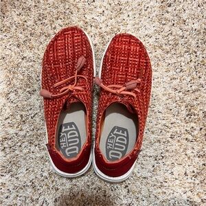 Hey Dude Red Sneakers Comfortable Casual Design